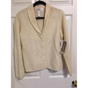 NWT Vtg Jones New York Lambs Wool Blend L Embroidered Cozy Fall Holiday Cardi